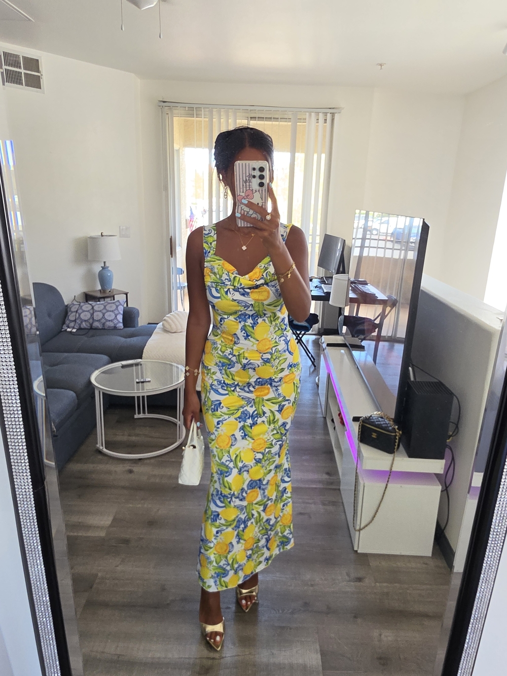 Lemon Print Sleeveless Maxi Dress - White/Yellow Very Stretchy - Picture 10 of 17